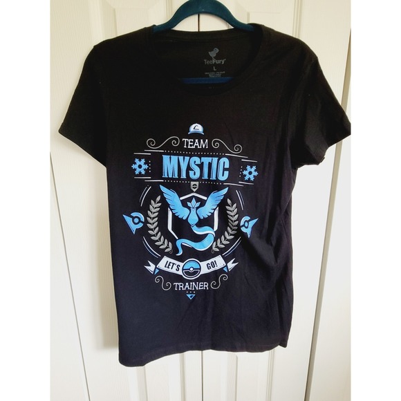 Team Mystic L Pokemon Tee Fury Women's T-Shirt Black SS Pre-Shrunk NWOT - Picture 1 of 5
